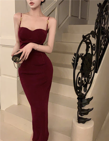 Splendid Mermaid Red Maxi Dress Minimalism Evening Outfit Spaghetti Strap Long Dress AP3531