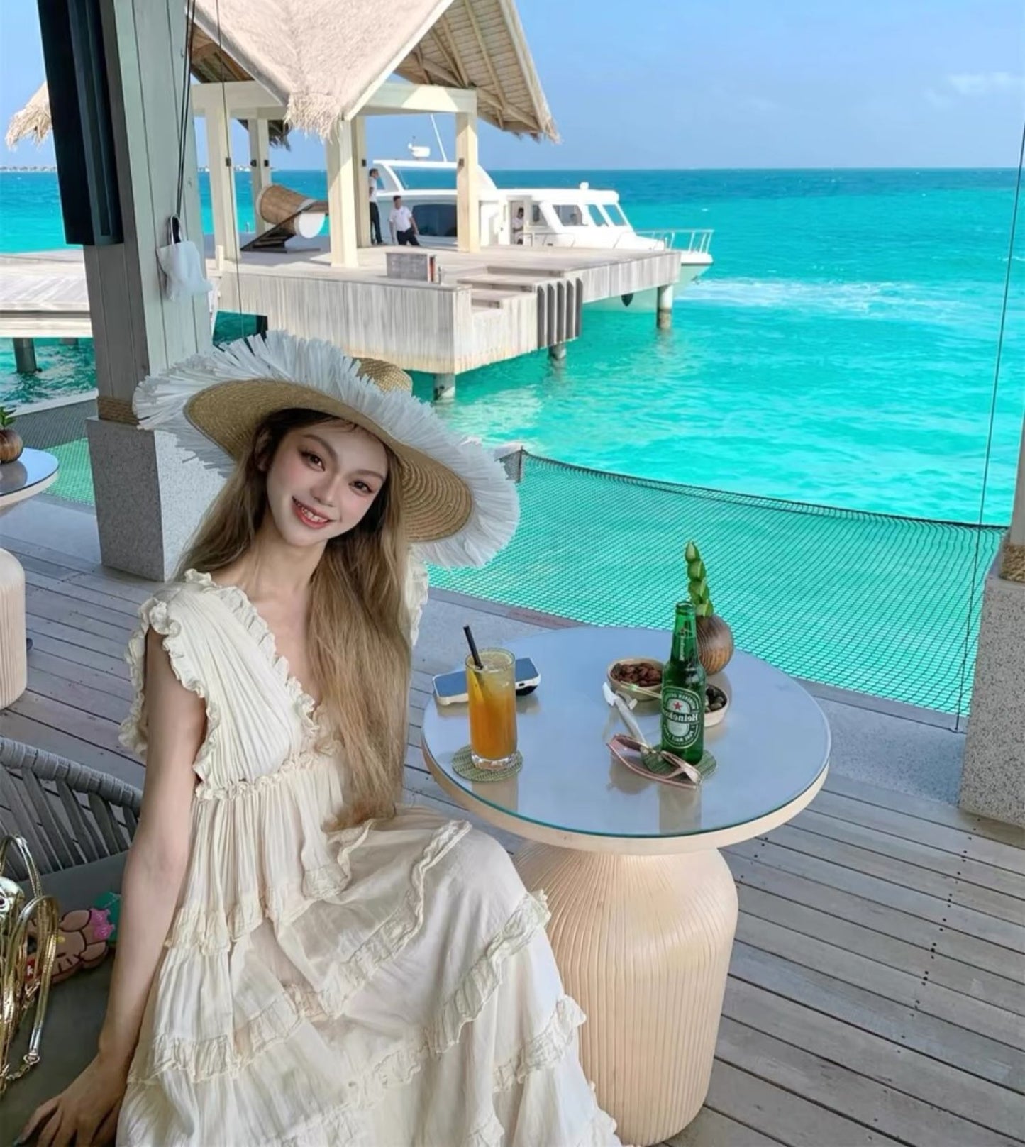 Wonderful V Neck A-Line Sleeveless Maxi Dress Dreamy Ruffles Tiered Hem Vacays Outfit Long Dress AP3535