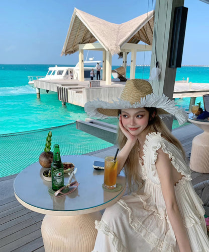 Wonderful V Neck A-Line Sleeveless Maxi Dress Dreamy Ruffles Tiered Hem Vacays Outfit Long Dress AP3535