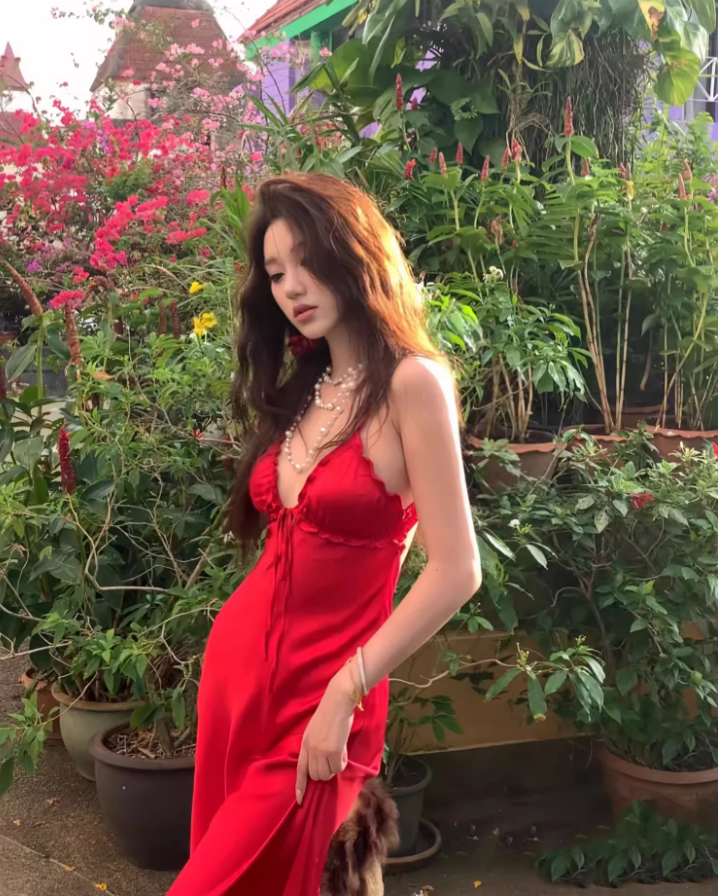 Superb Red Sheath Backless Maxi Dress Alluring Spaghetti Strap Ruffles Trim Soft Fabric Long Dress AP3536