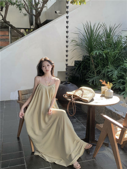Boho-Inspired Spaghetti Straps Maxi Dress Classical A-Line Backless Minimalism Natural Draped Long Dress AP3542