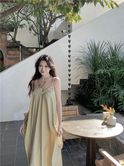 Boho-Inspired Spaghetti Straps Maxi Dress Classical A-Line Backless Minimalism Natural Draped Long Dress AP3542