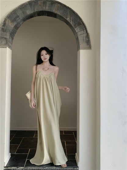 Boho-Inspired Spaghetti Straps Maxi Dress Classical A-Line Backless Minimalism Natural Draped Long Dress AP3542