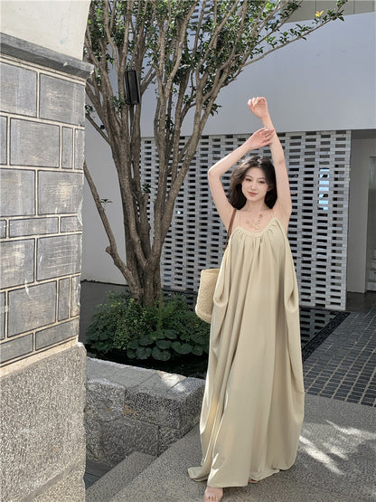 Boho-Inspired Spaghetti Straps Maxi Dress Classical A-Line Backless Minimalism Natural Draped Long Dress AP3542