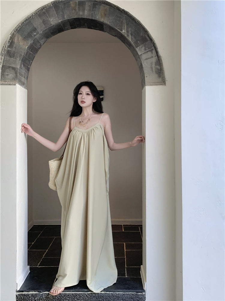 Boho-Inspired Spaghetti Straps Maxi Dress Classical A-Line Backless Minimalism Natural Draped Long Dress AP3542