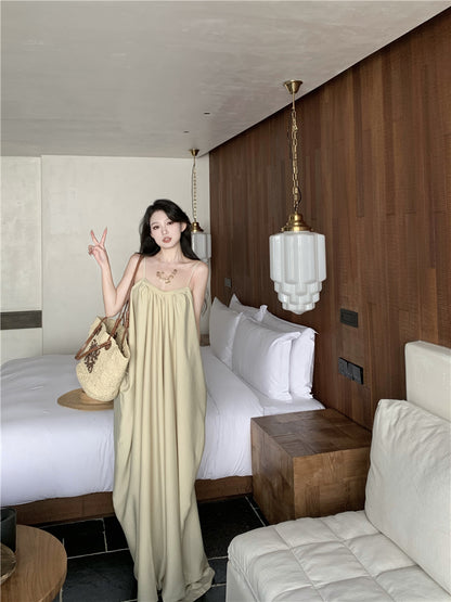 Boho-Inspired Spaghetti Straps Maxi Dress Classical A-Line Backless Minimalism Natural Draped Long Dress AP3542
