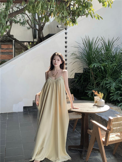 Boho-Inspired Spaghetti Straps Maxi Dress Classical A-Line Backless Minimalism Natural Draped Long Dress AP3542