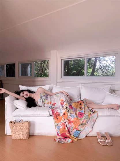 New Tendency Spaghetti Straps Maxi Dress Romantic A-Line Floral Print Sequins Design Long Dress AP3544