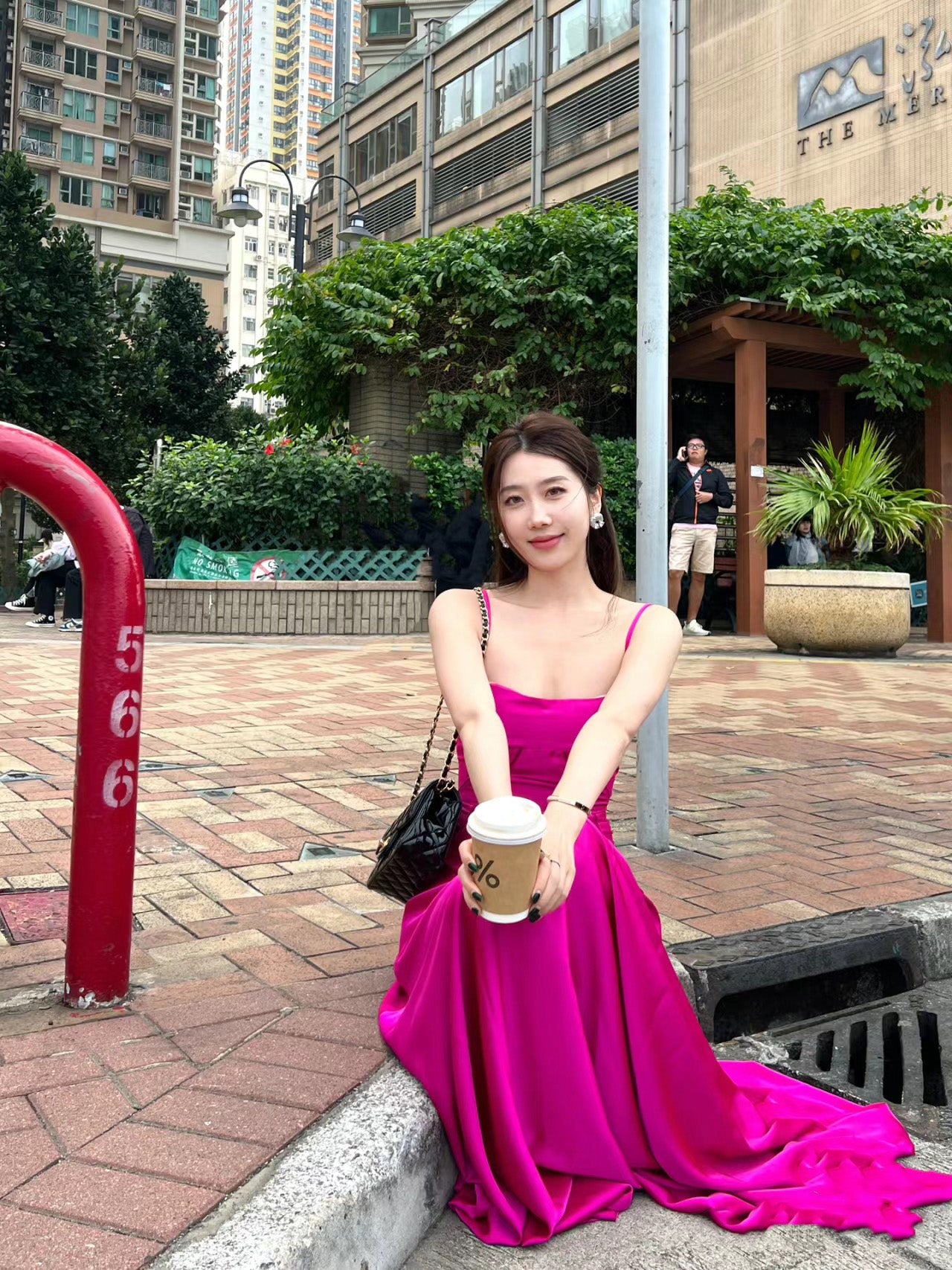 Gen Z Style A-Line Cinched-Waist Maxi Dress Casual Vacation OOTD Spaghetti Straps Hot Pink Long Dress AP3549