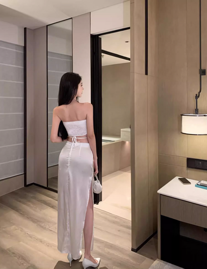 Modern 2-Piece Set Sheath Maxi Dresses Chic High-Slit Cutout Strapless Long Dress AP3555