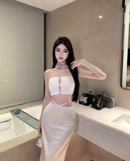 Modern 2-Piece Set Sheath Maxi Dresses Chic High-Slit Cutout Strapless Long Dress AP3555