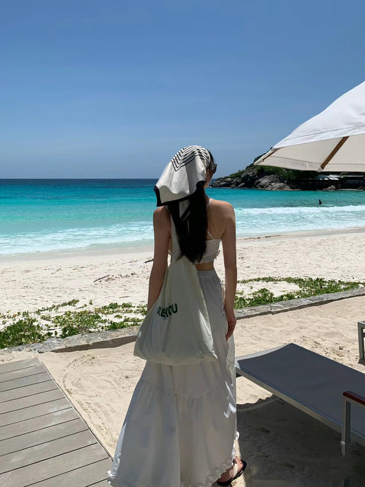 Fitted Two-Piece Set Spaghetti Straps Maxi Dress Elegant Ruffles Trim A-Line Crisscross Back Long Dress AP3562