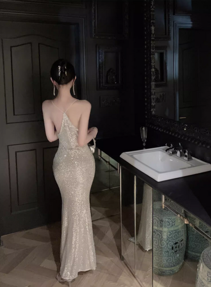 Fashionable Sequins Design Mermaid Evening Maxi Dress Charming Spaghetti Straps Parties Outfit Long Dress AP3573