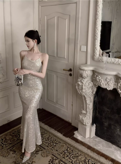 Fashionable Sequins Design Mermaid Evening Maxi Dress Charming Spaghetti Straps Parties Outfit Long Dress AP3573