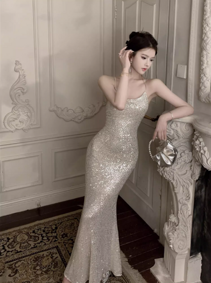 Fashionable Sequins Design Mermaid Evening Maxi Dress Charming Spaghetti Straps Parties Outfit Long Dress AP3573