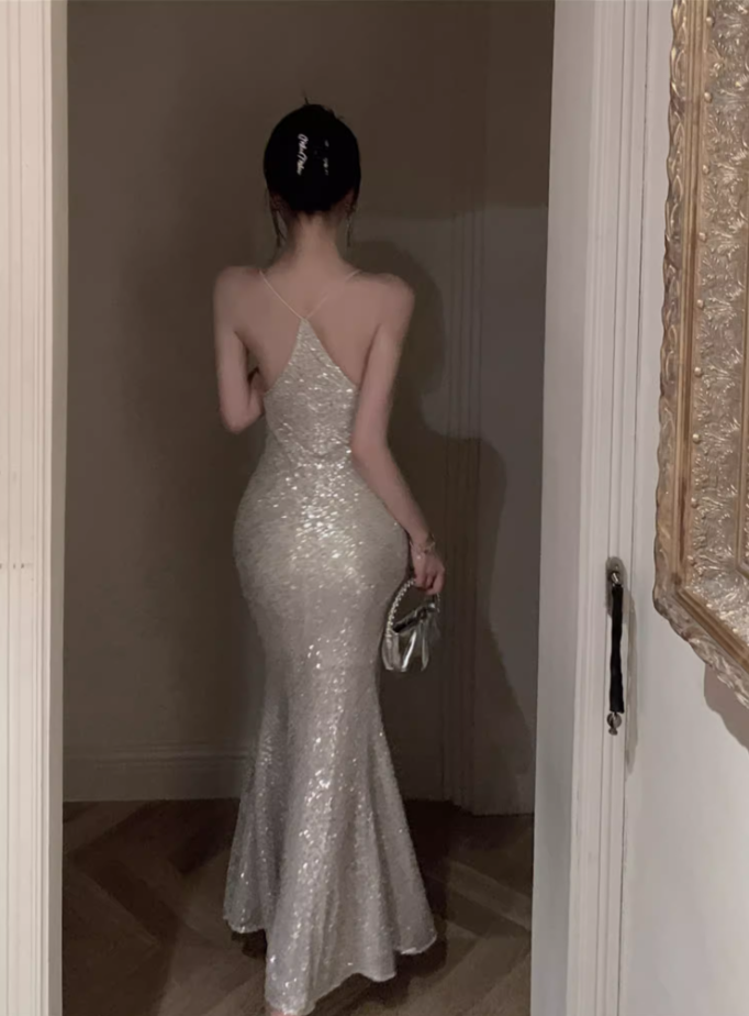 Fashionable Sequins Design Mermaid Evening Maxi Dress Charming Spaghetti Straps Parties Outfit Long Dress AP3573