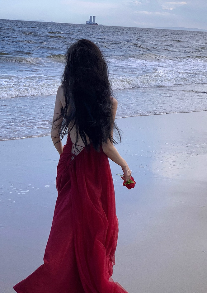 Stunning Sleeveless Tulle Layered Evening Maxi Dress Sexy A-Line Backless Red Halter Long Dress AP3576