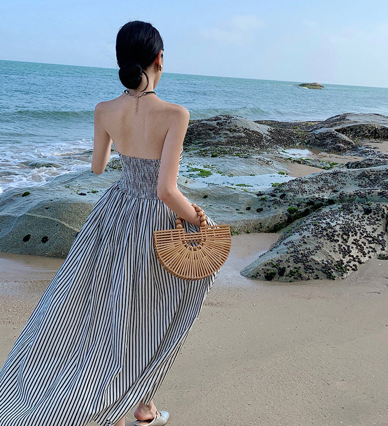 Alluring Strapless Zebra Stripes A-Line Maxi Dresses Vogue Cinched Bodice Everyday Wear Long Dress AP3581