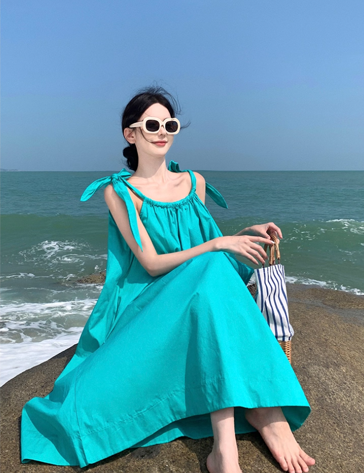 Vintage A-Line Loose Fit Vacays Outfit Maxi Dress Vibrant Adjustable Spaghetti Straps Long Dress AP3585