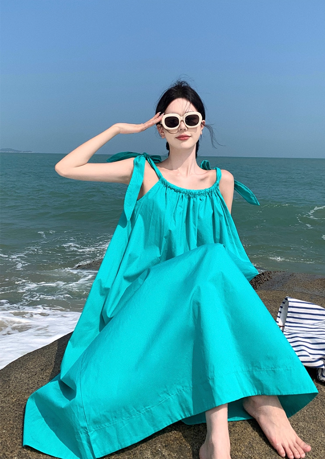 Vintage A-Line Loose Fit Vacays Outfit Maxi Dress Vibrant Adjustable Spaghetti Straps Long Dress AP3585