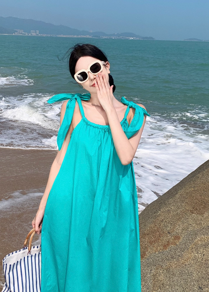 Vintage A-Line Loose Fit Vacays Outfit Maxi Dress Vibrant Adjustable Spaghetti Straps Long Dress AP3585