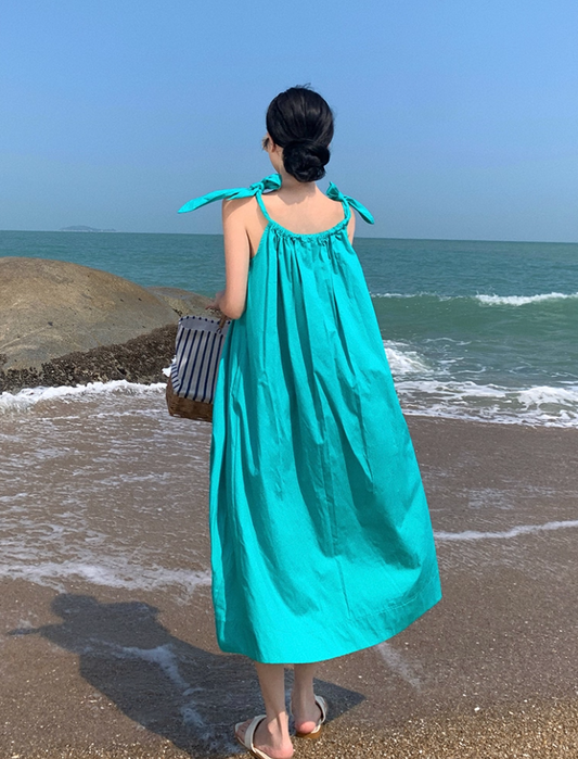 Vintage A-Line Loose Fit Vacays Outfit Maxi Dress Vibrant Adjustable Spaghetti Straps Long Dress AP3585