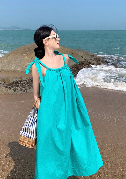 Vintage A-Line Loose Fit Vacays Outfit Maxi Dress Vibrant Adjustable Spaghetti Straps Long Dress AP3585