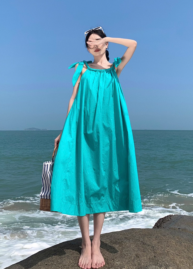 Vintage A-Line Loose Fit Vacays Outfit Maxi Dress Vibrant Adjustable Spaghetti Straps Long Dress AP3585