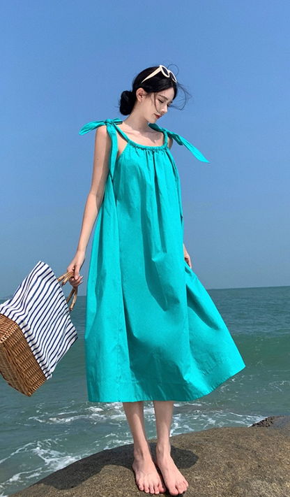 Vintage A-Line Loose Fit Vacays Outfit Maxi Dress Vibrant Adjustable Spaghetti Straps Long Dress AP3585