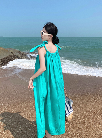 Vintage A-Line Loose Fit Vacays Outfit Maxi Dress Vibrant Adjustable Spaghetti Straps Long Dress AP3585