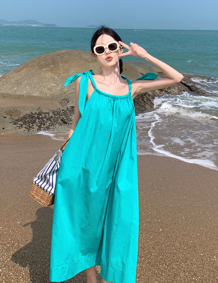 Vintage A-Line Loose Fit Vacays Outfit Maxi Dress Vibrant Adjustable Spaghetti Straps Long Dress AP3585