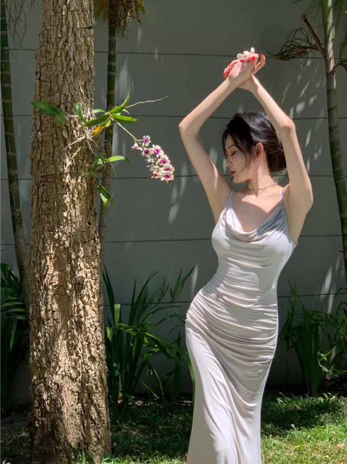 Elegant Cowl Neck Mermaid Maxi Dress Minimalism Spaghetti Straps Hottie Evening Long Dress AP3590