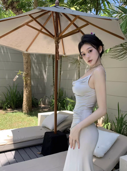 Elegant Cowl Neck Mermaid Maxi Dress Minimalism Spaghetti Straps Hottie Evening Long Dress AP3590