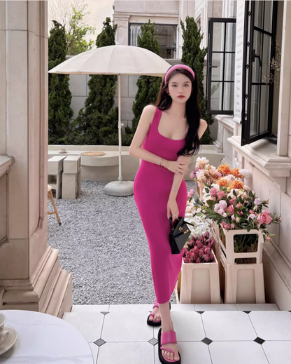 Splendid Sheath Spaghetti Straps Maxi Dress Casual Square Neck Getaways OOTD Long Dress AP3599