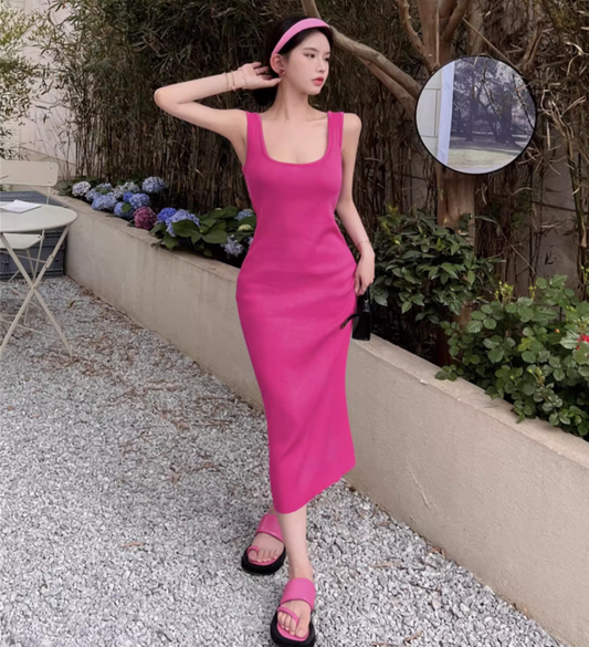 Splendid Sheath Spaghetti Straps Maxi Dress Casual Square Neck Getaways OOTD Long Dress AP3599