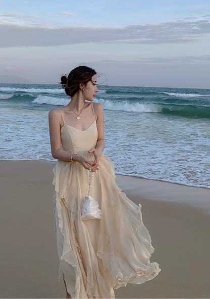 Superb A-Line Flowy Hem Maxi Dress Dreamy Spaghetti Straps Layered Tulle Long Dress AP3604