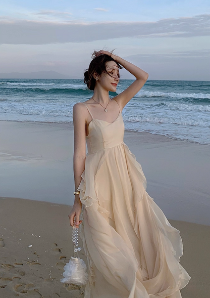 Superb A-Line Flowy Hem Maxi Dress Dreamy Spaghetti Straps Layered Tulle Long Dress AP3604