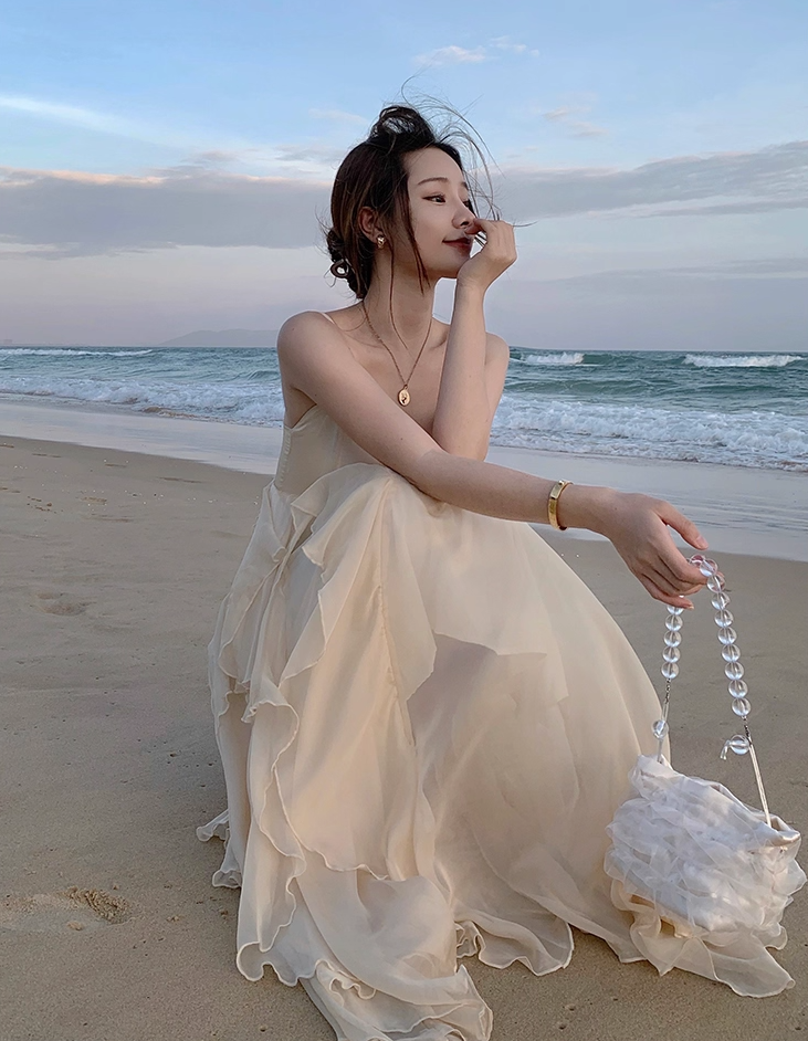 Superb A-Line Flowy Hem Maxi Dress Dreamy Spaghetti Straps Layered Tulle Long Dress AP3604