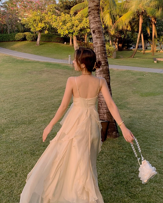 Superb A-Line Flowy Hem Maxi Dress Dreamy Spaghetti Straps Layered Tulle Long Dress AP3604