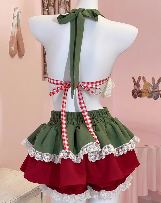 Fabulous A-Line Halter Neck Plaid Print Birthday Dresses 2-Piece Set Lace Bow Tiered Rhinestones Homecoming Dress AP3607