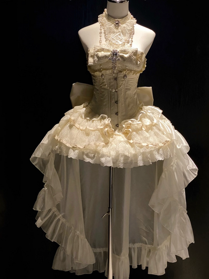 Chic A-Line Halter Neck Jacquard Birthday Dresses Pearls Bow Beading Rhinestones Lace Homecoming Dress AP3608