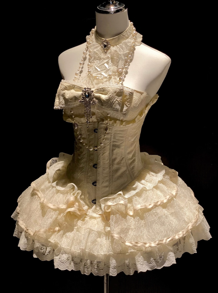 Chic A-Line Halter Neck Jacquard Birthday Dresses Pearls Bow Beading Rhinestones Lace Homecoming Dress AP3608