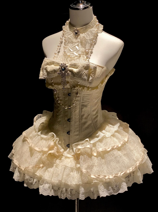 Chic A-Line Halter Neck Jacquard Birthday Dresses Pearls Bow Beading Rhinestones Lace Homecoming Dress AP3608