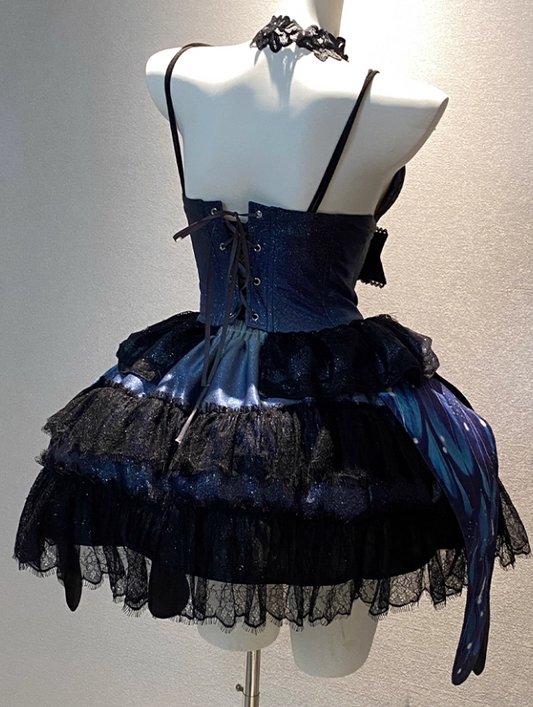 Luxury A-Line Spaghetti Straps Birthday Gowns Jacquard Sequins Lace Butterfly Tiered Homecoming Dress AP3611