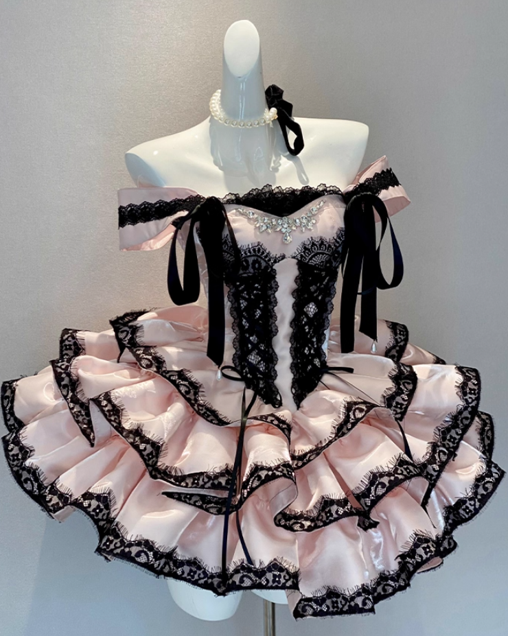 Elegant Off Shoulder A-Line Birthday Gowns Rhinestones Lace Ribbon Homecoming Dress AP3613