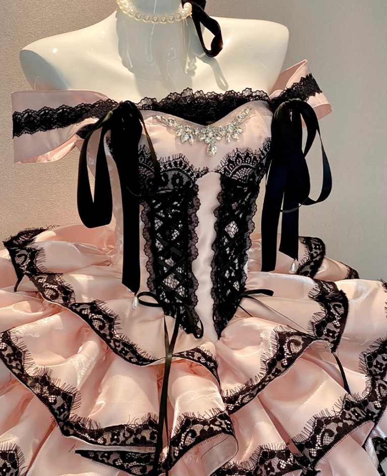 Elegant Off Shoulder A-Line Birthday Gowns Rhinestones Lace Ribbon Homecoming Dress AP3613