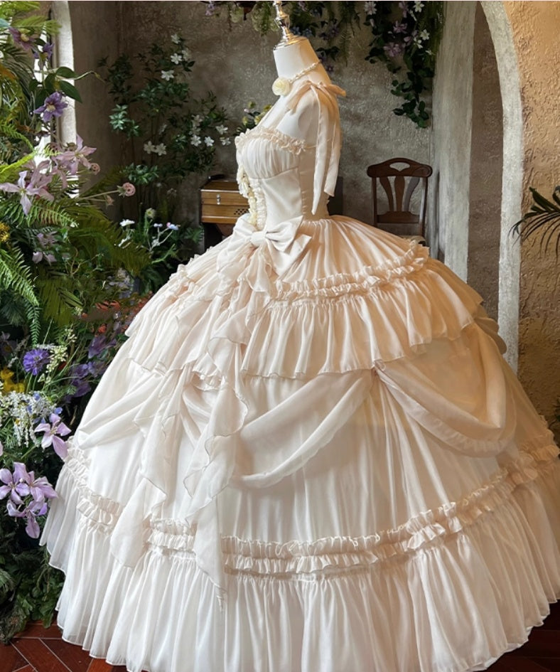 Sweet A-Line Spaghetti Strap Tiered Tulle Evening Dresses Bows Handmade Flowers Prom Dress AP3616