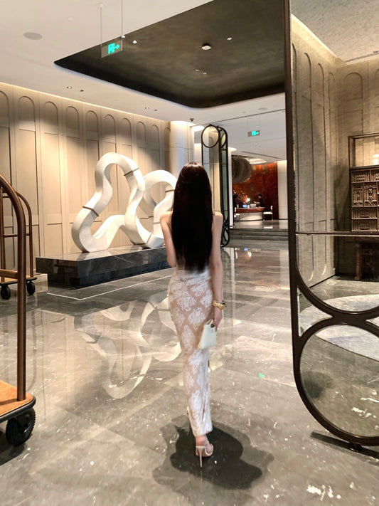 Gorgeous Strapless Backless Mermaid Evening Maxi Dresses Charming Lace Ruched Tulle Splicing Slit Long Dress AP3624