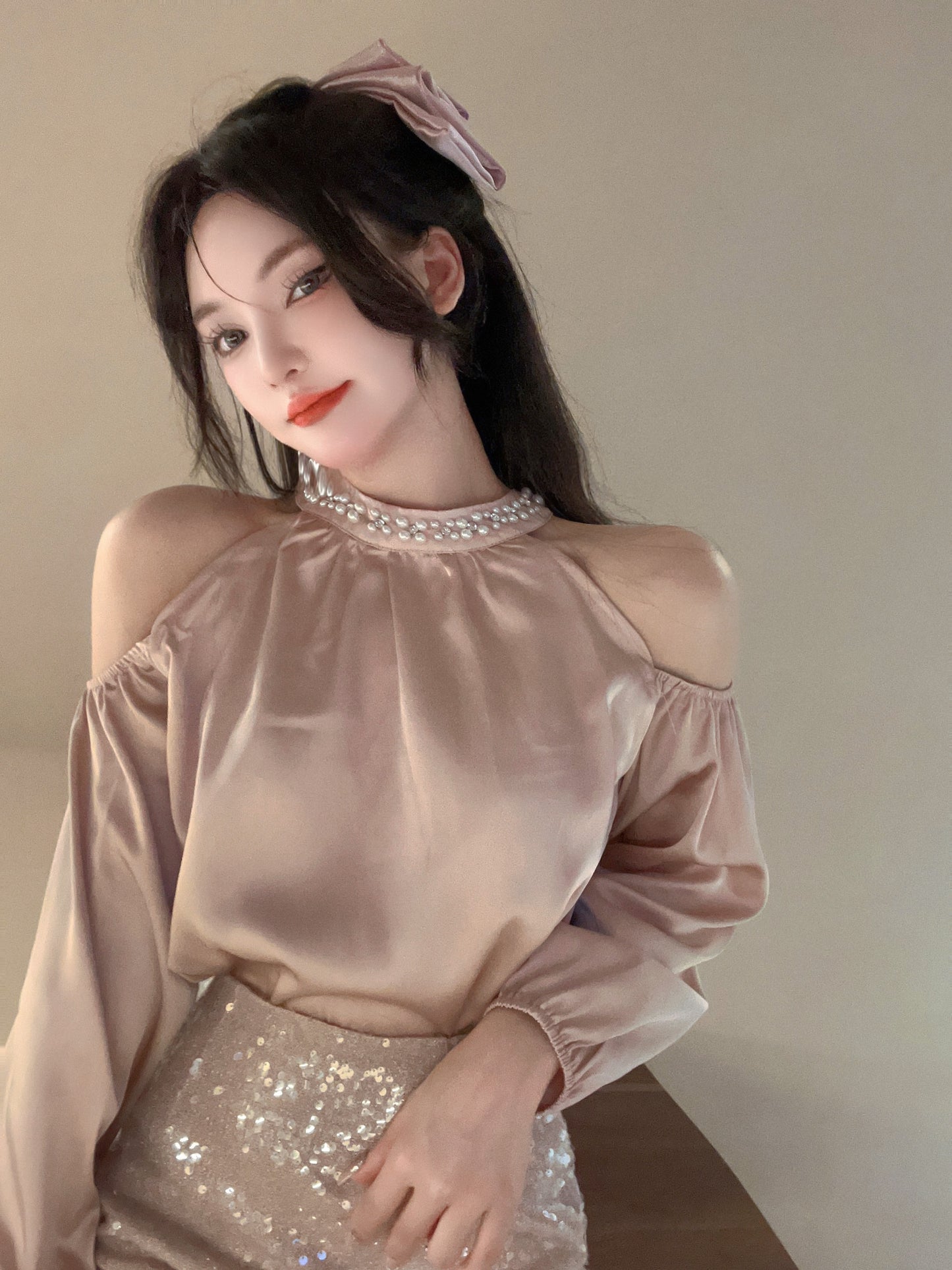 Stunning Long Sleeve Jewel Neck Bodycon Mini Dress Sexy 2-Piece Set Sequins Crystals Short Dress AP3628