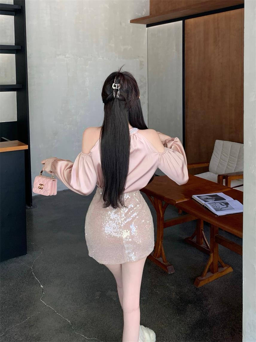 Stunning Long Sleeve Jewel Neck Bodycon Mini Dress Sexy 2-Piece Set Sequins Crystals Short Dress AP3628